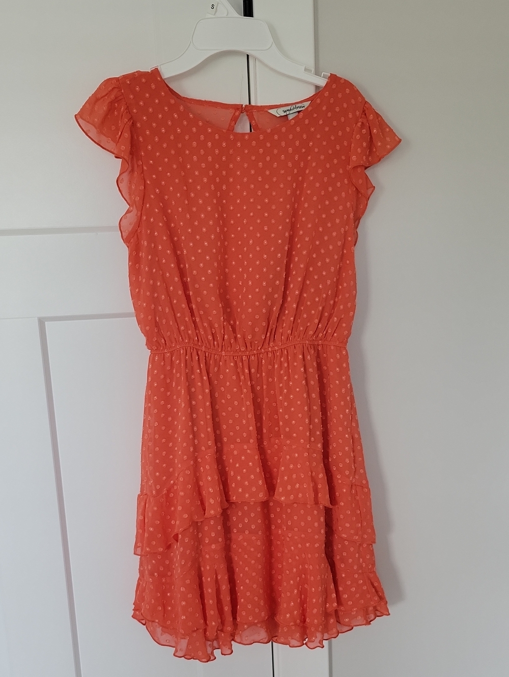 Speechless Coral Dot Chiffon Tiered Dress